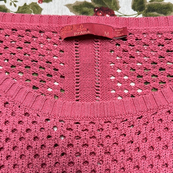Prana Parker Sweater OG cotton open knit w drop shirt tale hem Red Slate pink M - Picture 7 of 7
